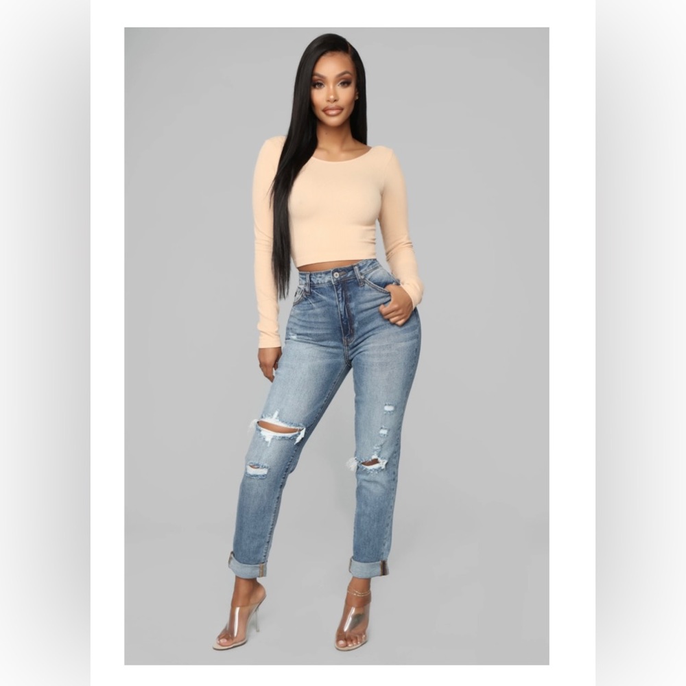 Fashion nova Teisha distressed boyfriend jean